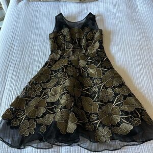 Eva Franco black and gold embroidered dress. Size 2